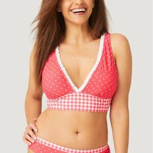 Free Country Women's‎ Polka Dot/Gingham Ruffle Bikini Top in Poppy Red - Size M